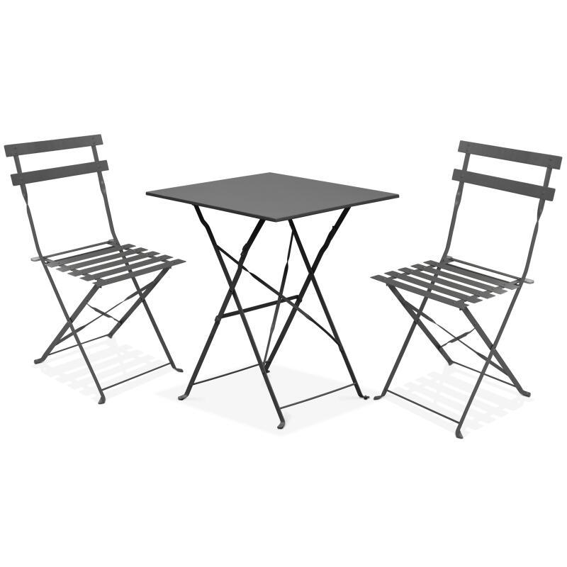 Tavolo da giardino quadrato in metallo 60 x 60 cm e 2 sedie pieghevoli