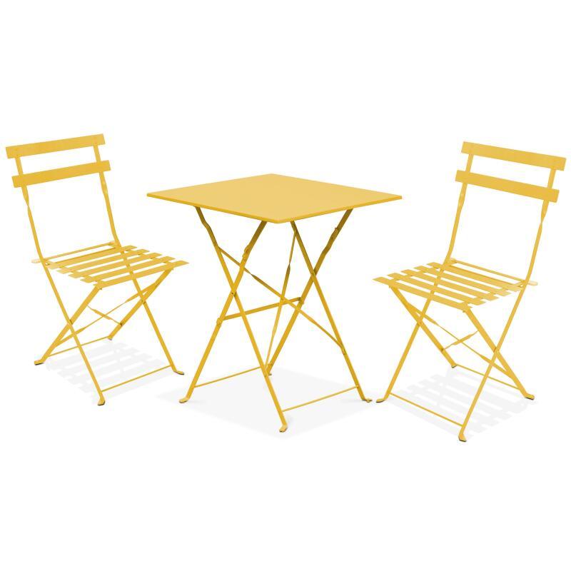 Tavolo da giardino quadrato in metallo 60 x 60 cm e 2 sedie pieghevoli