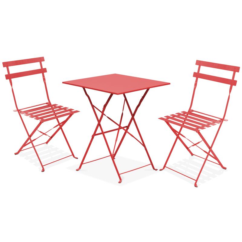 Tavolo da giardino quadrato in metallo 60 x 60 cm e 2 sedie pieghevoli
