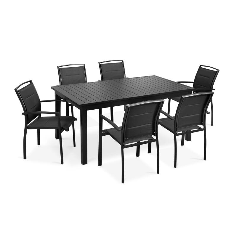 Tavolo da giardino rettangolare allungabile in alluminio e 8 sedie con braccioli