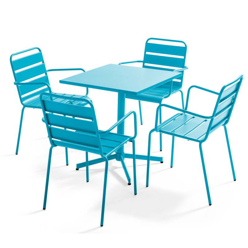 Tavolo da giardino quadrato da bistrot pieghevole 70 x 70 cm e 4 sedie con braccioli in metallo