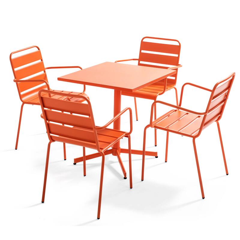 Tavolo da giardino quadrato da bistrot pieghevole 70 x 70 cm e 4 sedie con braccioli in metallo