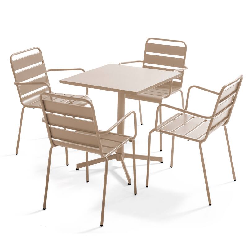 Tavolo da giardino quadrato da bistrot pieghevole 70 x 70 cm e 4 sedie con braccioli in metallo