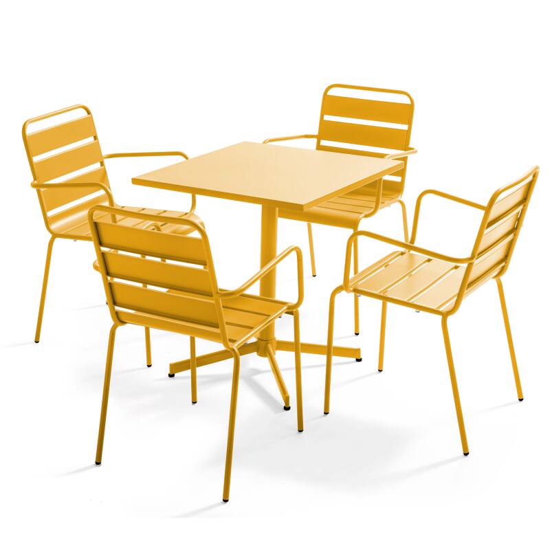 Tavolo da giardino quadrato da bistrot pieghevole 70 x 70 cm e 4 sedie con braccioli in metallo