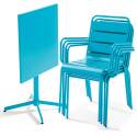 Tavolo da giardino quadrato da bistrot pieghevole 70 x 70 cm e 4 sedie con braccioli in metallo