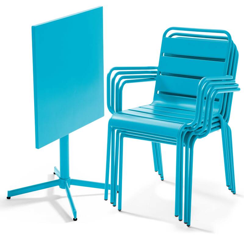 Tavolo da giardino quadrato da bistrot pieghevole 70 x 70 cm e 4 sedie con braccioli in metallo