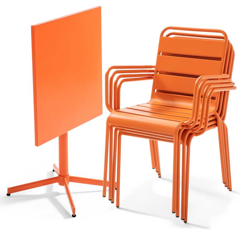Tavolo da giardino quadrato da bistrot pieghevole 70 x 70 cm e 4 sedie con braccioli in metallo
