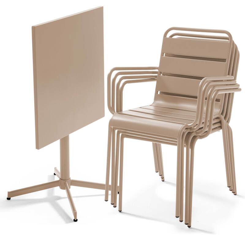 Tavolo da giardino quadrato da bistrot pieghevole 70 x 70 cm e 4 sedie con braccioli in metallo