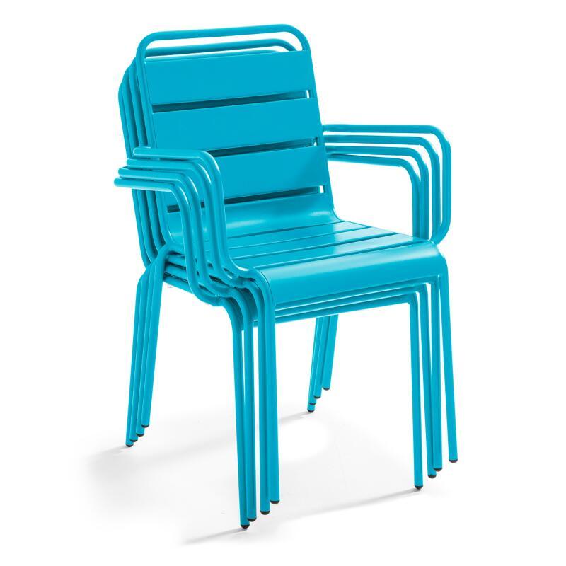 Tavolo da giardino quadrato da bistrot pieghevole 70 x 70 cm e 4 sedie con braccioli in metallo