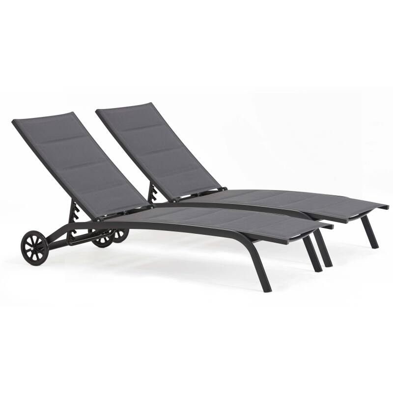 Oviala Set Di 2 Lettini Da Sole In Alluminio E Textilene – Regolabili 4 Posizioni, Con Ruote, Per Giardino E Piscina
