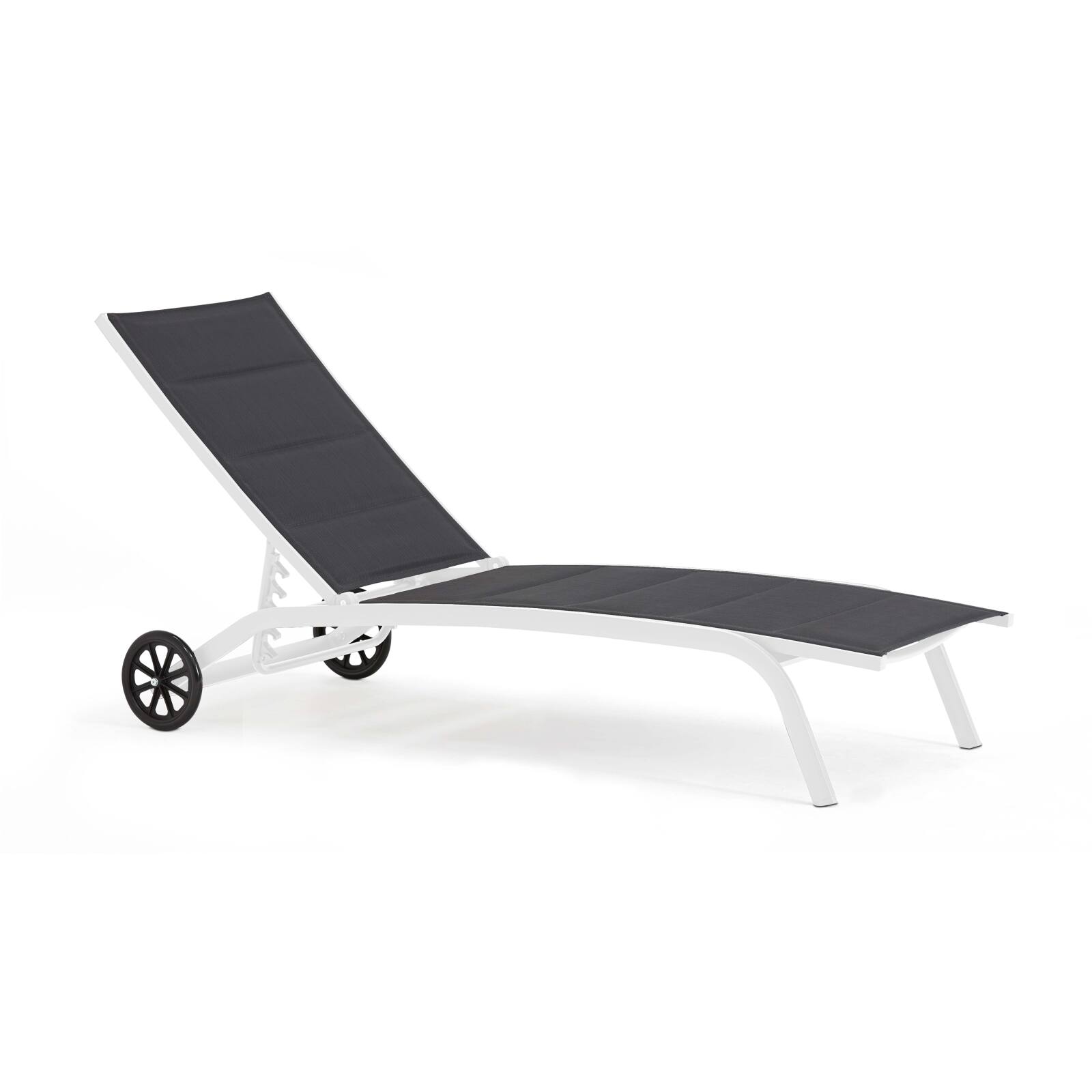 Set di 2 lettini prendisole in alluminio con ruote, reclinabili in 4 posizioni