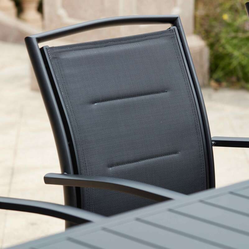 2 sedie da giardino con braccioli neri in alluminio e Textilene