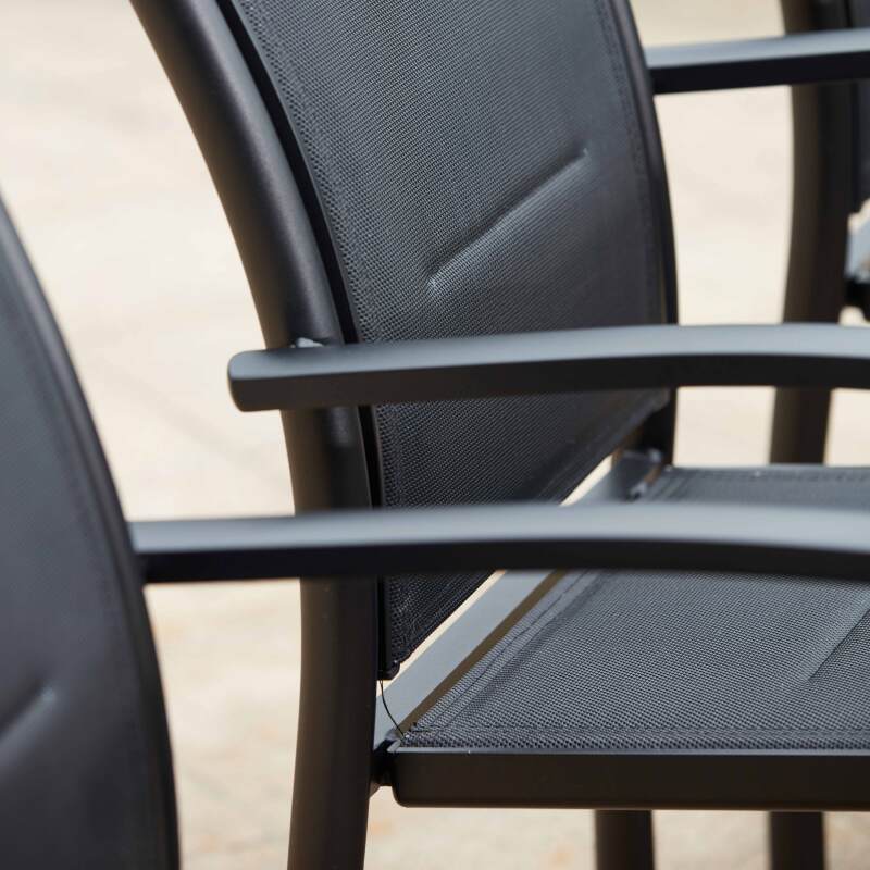 2 sedie da giardino con braccioli neri in alluminio e Textilene