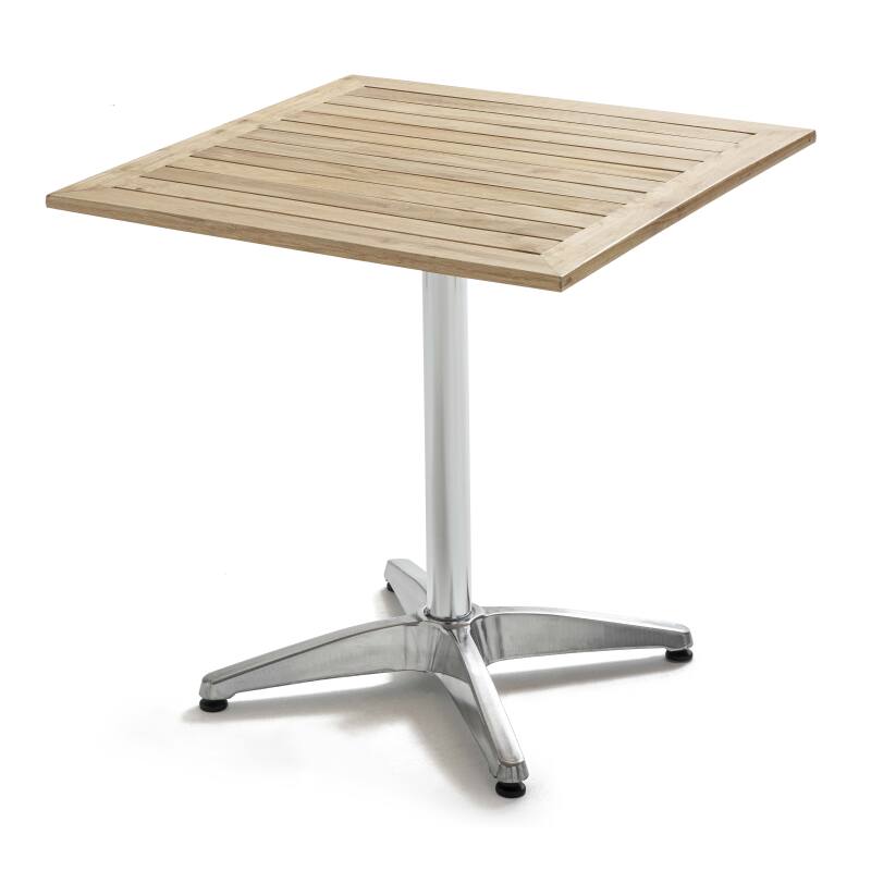 Tavolo da terrazza quadrato 70 x 70 cm e 2 sedie con braccioli in legno e alluminio