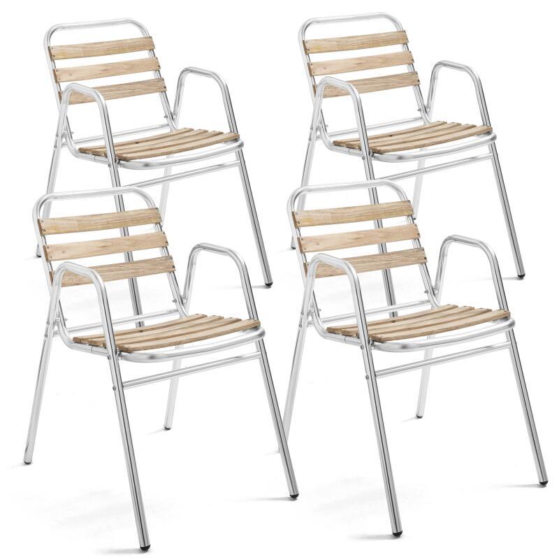 Set di 4 sedie da giardino con braccioli in legno e alluminio