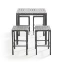 Tavolo alto da giardino 90 x 80 cm in alluminio e polywood con 4 sgabelli