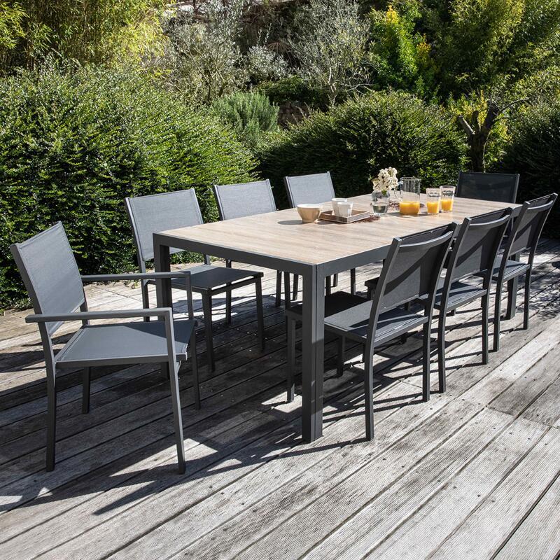 Tavolo da giardino in alluminio e ceramica effetto legno (206 x 100 x 74,5 cm)