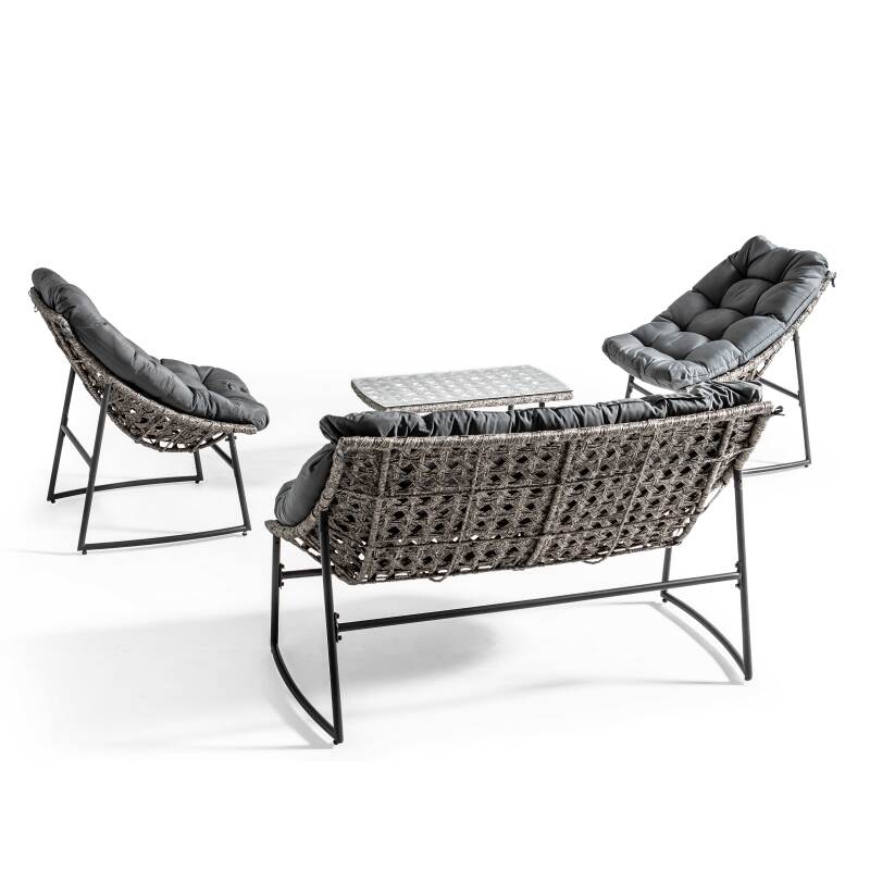 Salotto da giardino in resina a 4 posti con un divano, 2 poltrone e un Tavolina da salotto