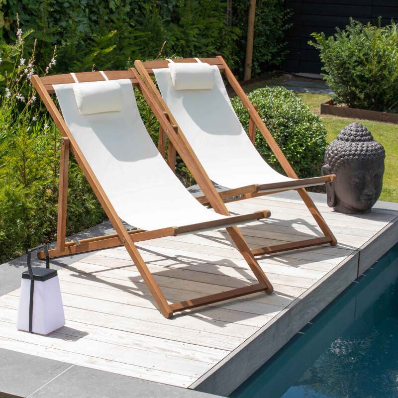 Set di 2 sedie sdraio reclinabili in eucalipto FSC®