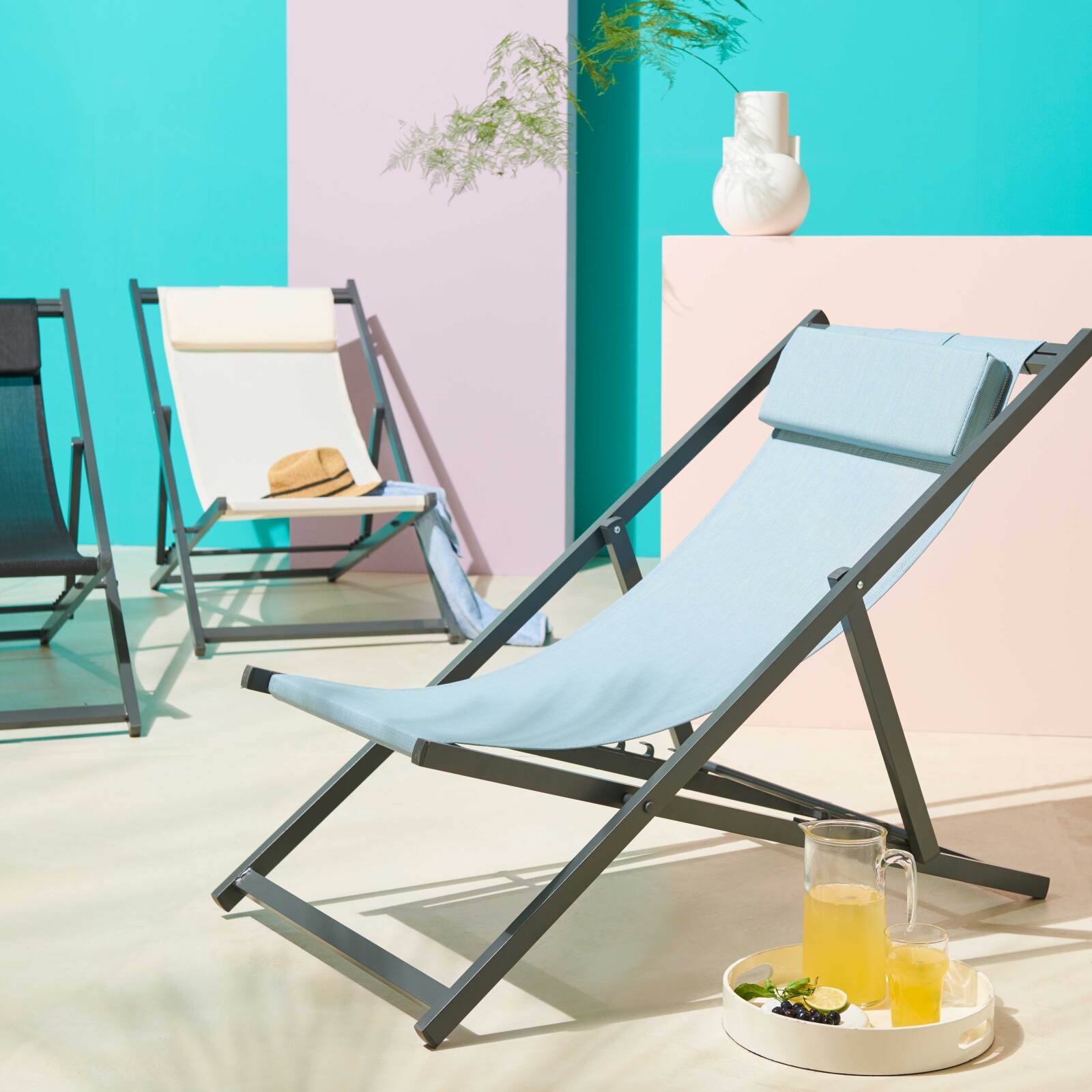 Set di 2 sedie sdraio in alluminio reclinabili a 4 posizioni Set di 2 sedie sdraio in alluminio reclinabili a 4 posizioni