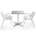 Tavolo da giardino quadrato da bistrot 70 x 70 cm in alluminio e 2 sedie con braccioli