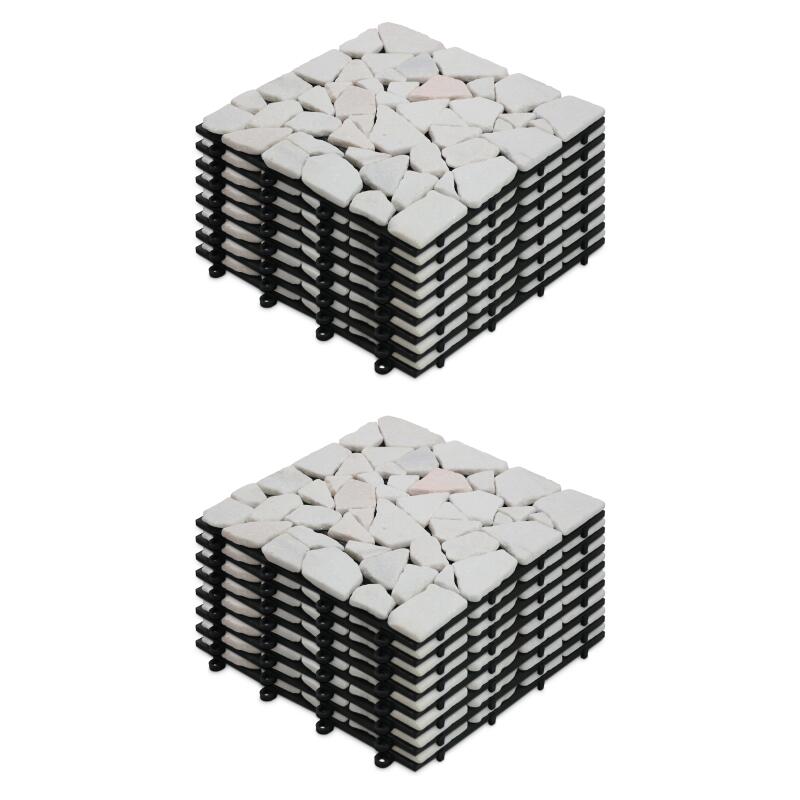 Set di pavimento ad incastro per esterno con ciottoli di marmo (30 x 30 x 2,5 cm)