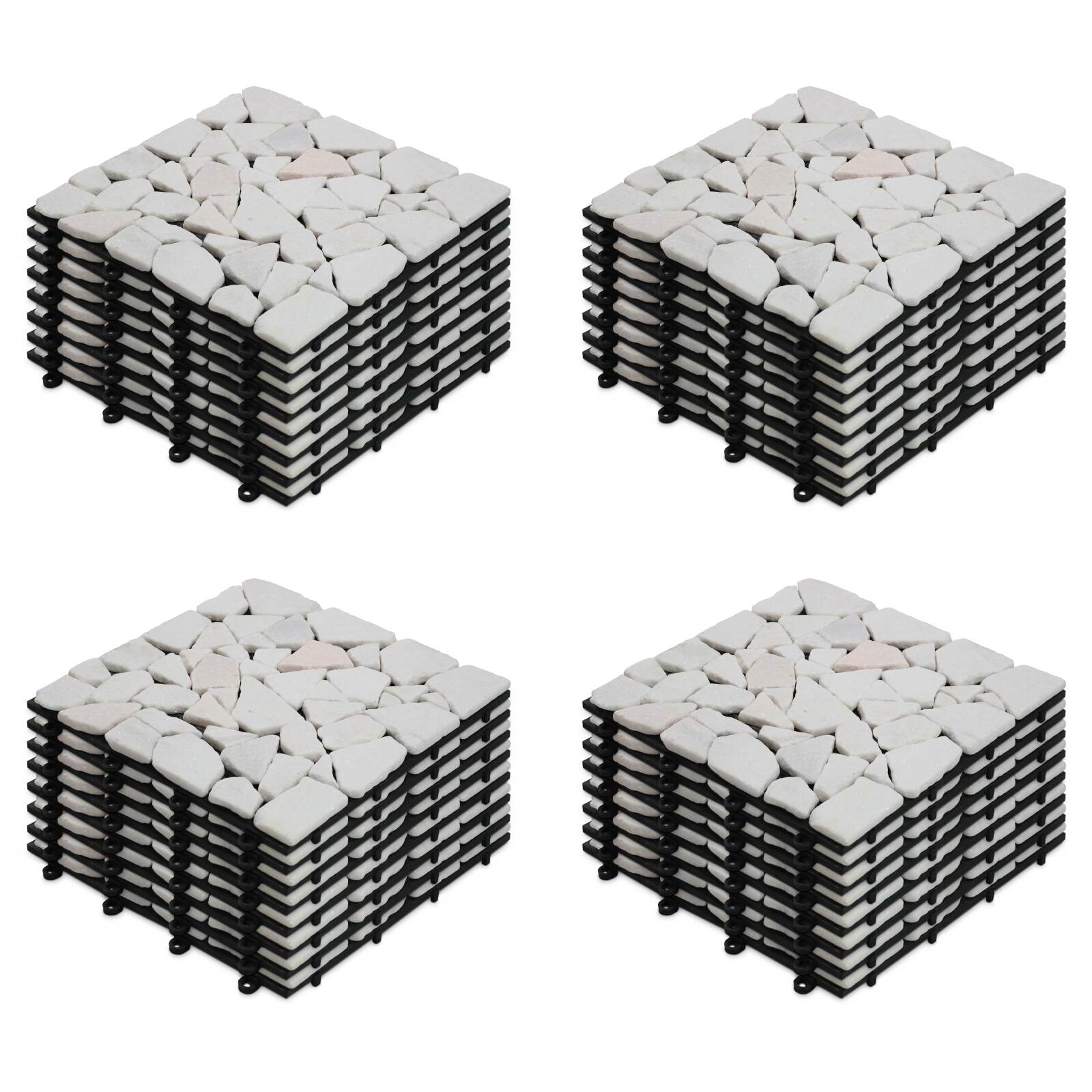 Set di pavimento ad incastro per esterno con ciottoli di marmo (30 x 30 x 2,5 cm)