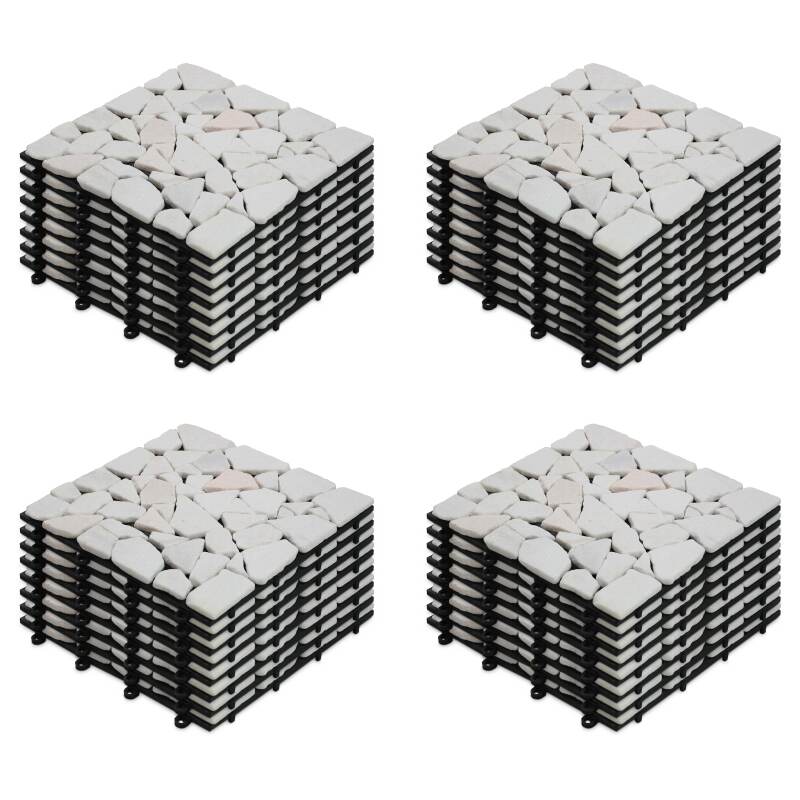 Set di pavimento ad incastro per esterno con ciottoli di marmo (30 x 30 x 2,5 cm)