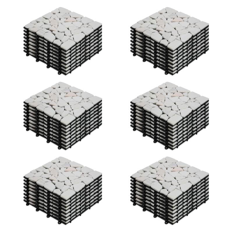 Set di pavimento ad incastro per esterno con ciottoli di marmo (30 x 30 x 2,5 cm)