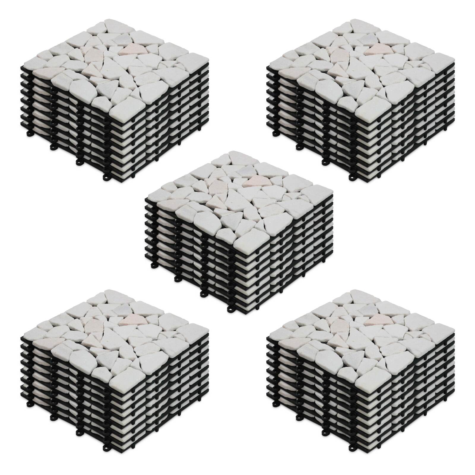 Set di pavimento ad incastro per esterno con ciottoli di marmo (30 x 30 x 2,5 cm)