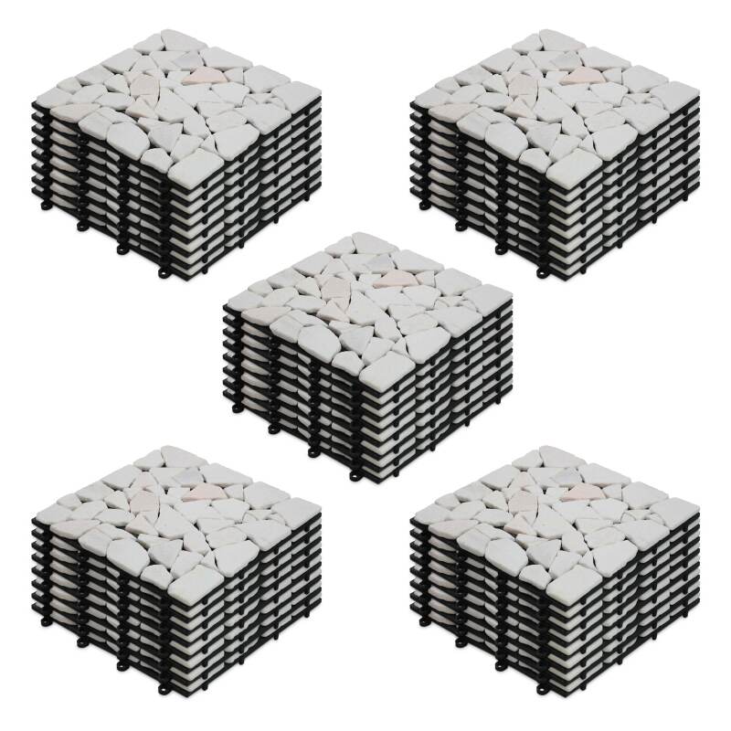 Set di pavimento ad incastro per esterno con ciottoli di marmo (30 x 30 x 2,5 cm)
