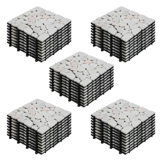 Set di pavimento ad incastro per esterno in ciottoli di marmo bianco | Oviala