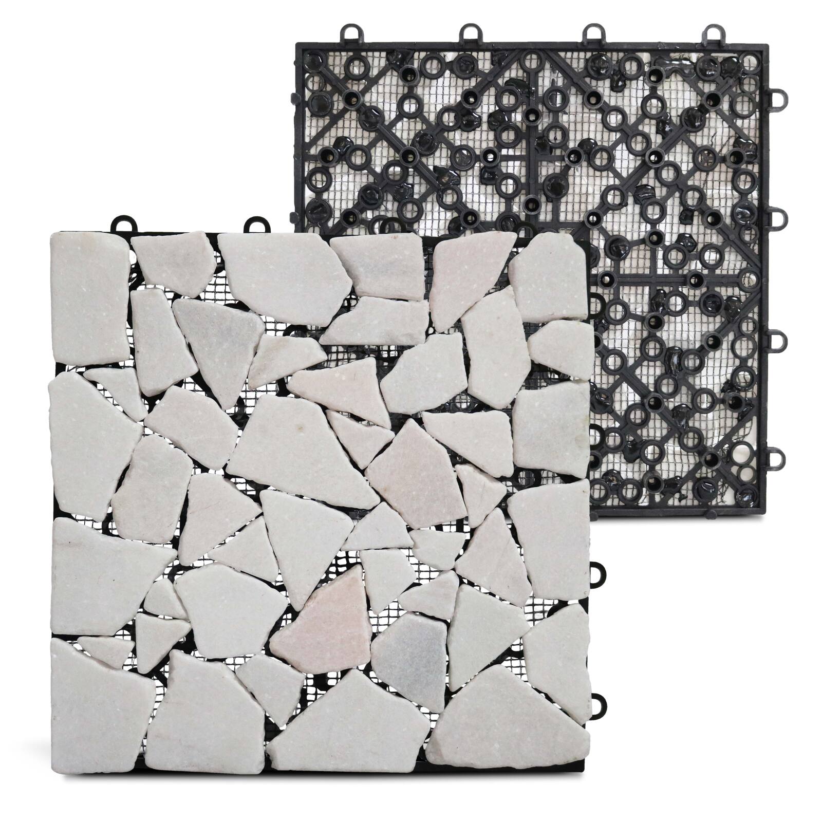 Set di pavimento ad incastro per esterno con ciottoli di marmo (30 x 30 x 2,5 cm)
