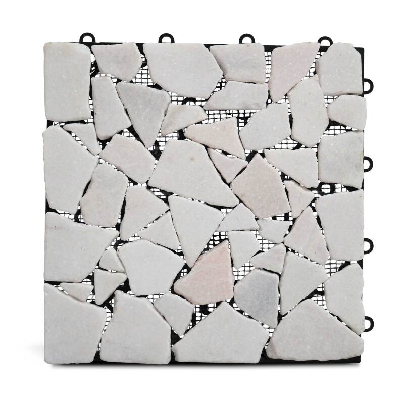 Set di pavimento ad incastro per esterno con ciottoli di marmo (30 x 30 x 2,5 cm)