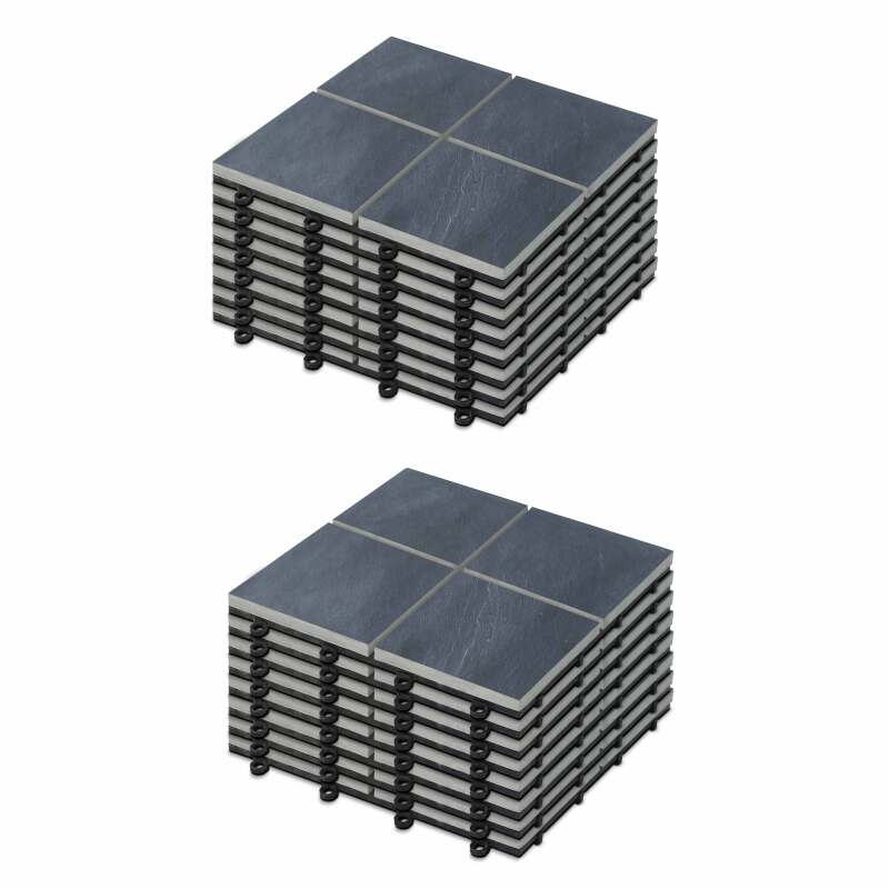 Set di pavimento ad incastro per esterno in pietra nera (30 x 30 x 2,5 cm)