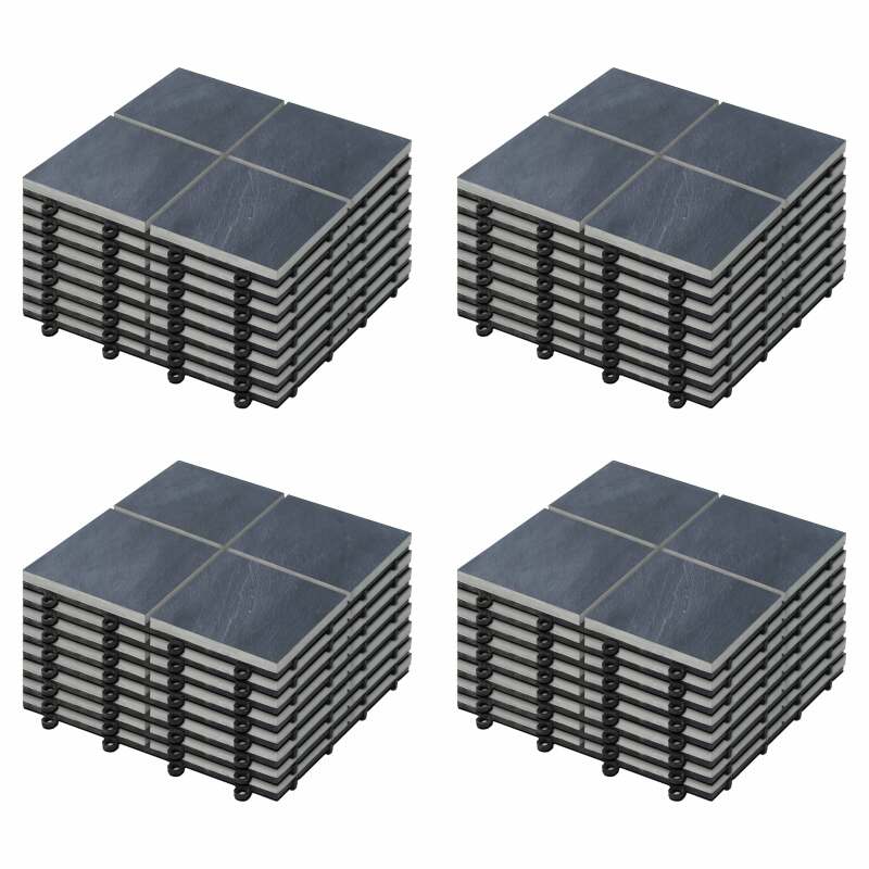 Set di pavimento ad incastro per esterno in pietra nera (30 x 30 x 2,5 cm)