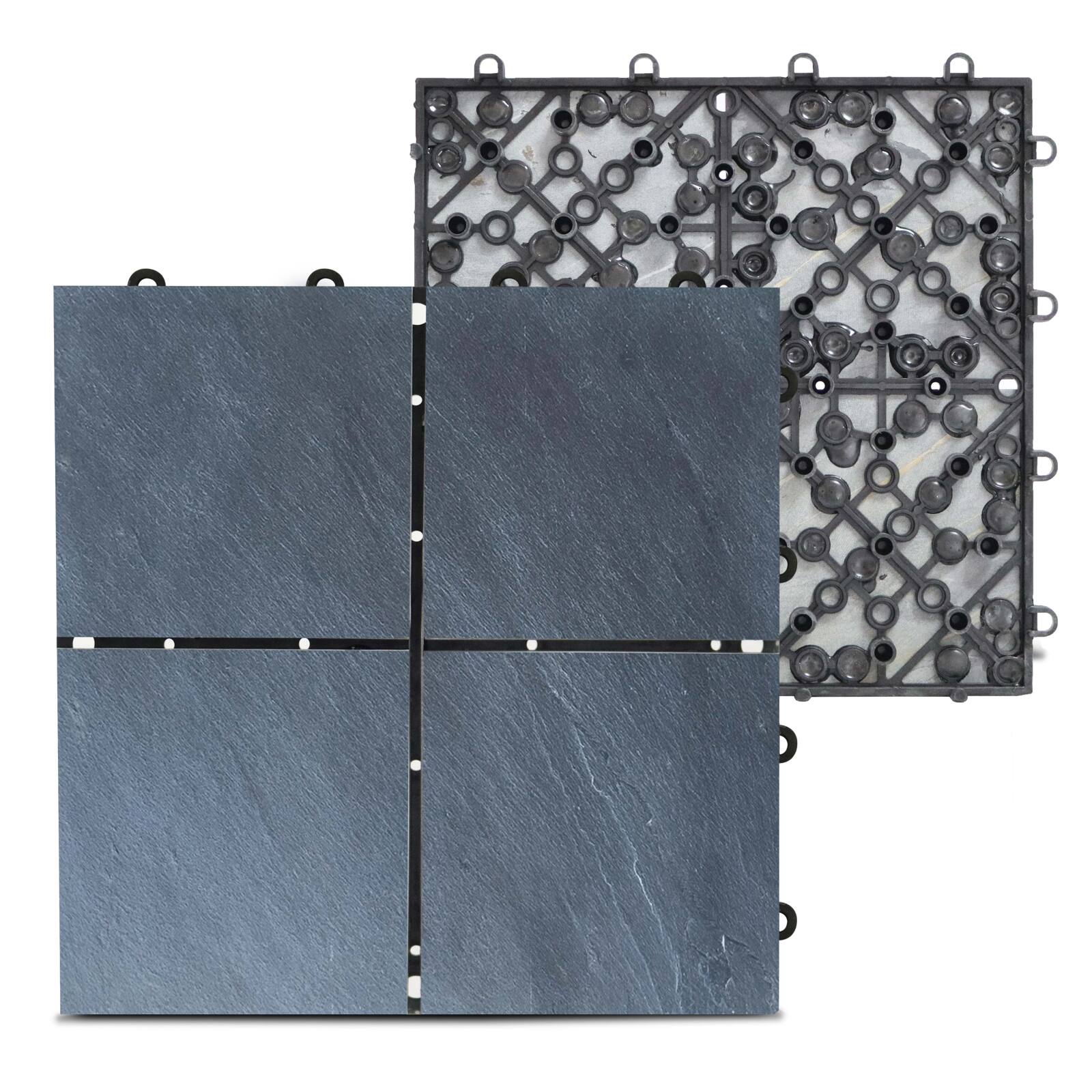 Set di pavimento ad incastro per esterno in pietra nera (30 x 30 x 2,5 cm)