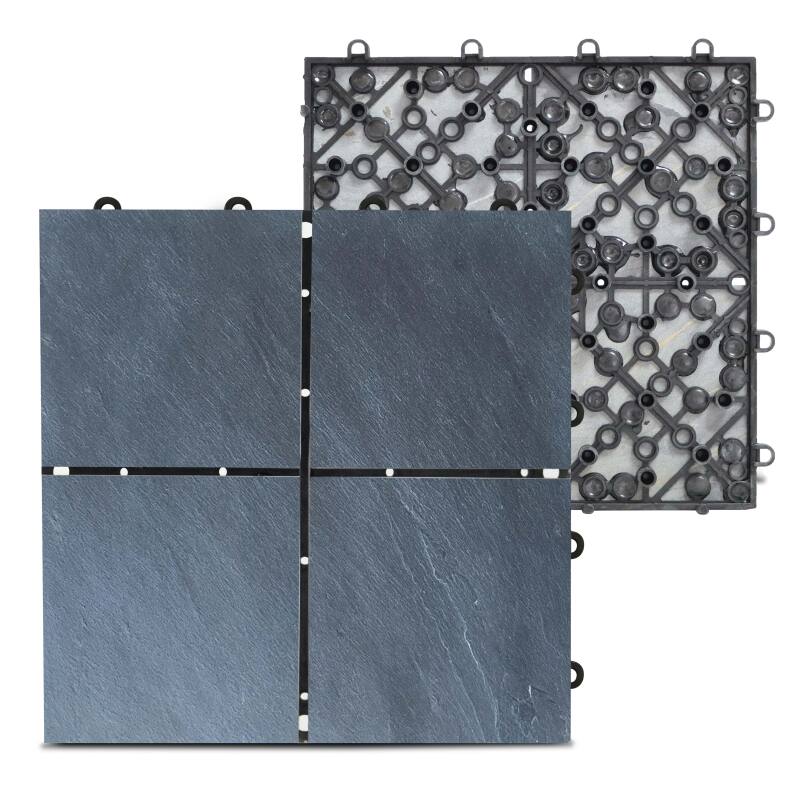 Set di pavimento ad incastro per esterno in pietra nera (30 x 30 x 2,5 cm)
