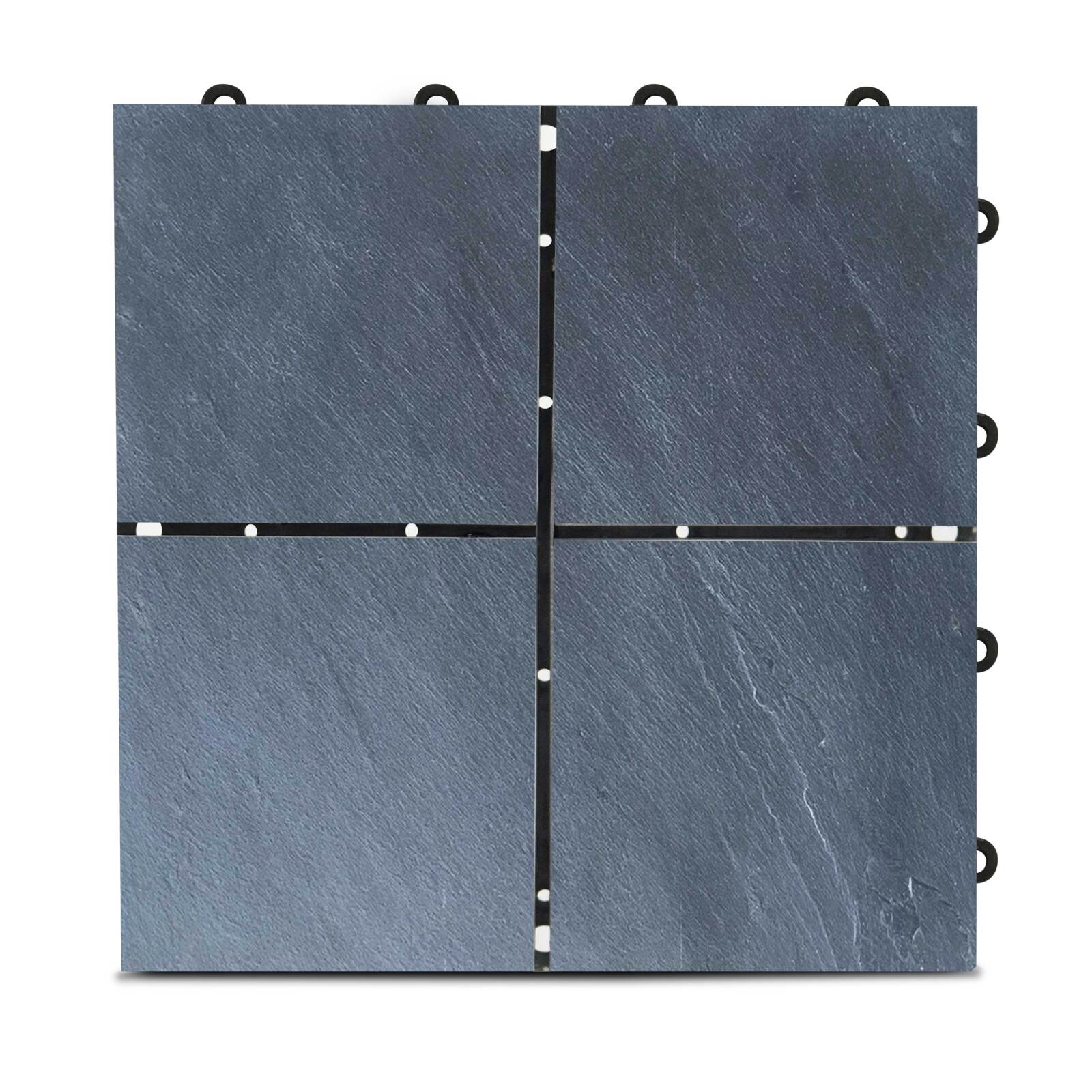 Set di pavimento ad incastro per esterno in pietra nera (30 x 30 x 2,5 cm)