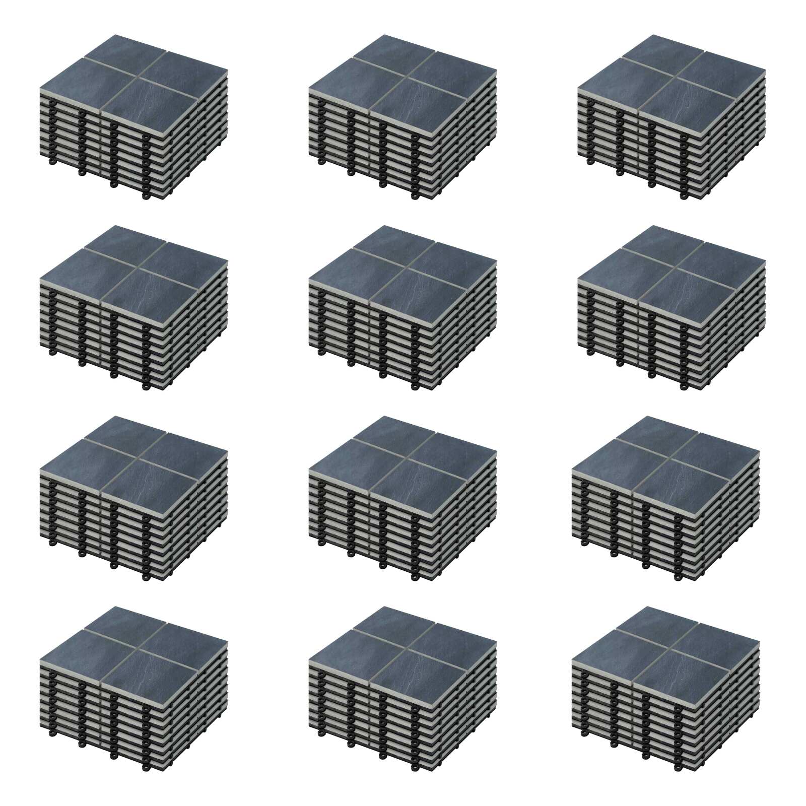 Set di pavimento ad incastro per esterno in pietra nera (30 x 30 x 2,5 cm)