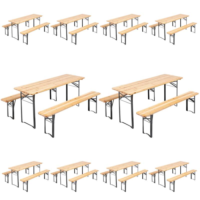 Set tavolo da brasserie e panche in legno 180 cm - Set da 10