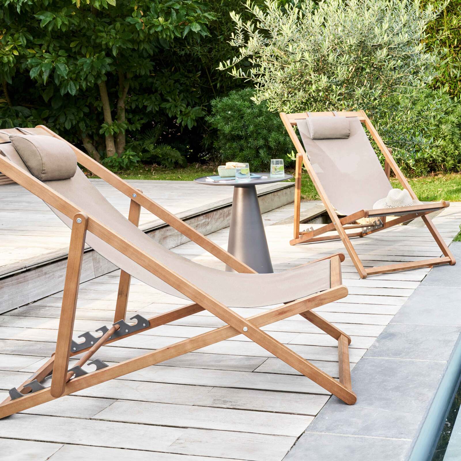 Set di 2 sedie sdraio reclinabili in eucalipto FSC®