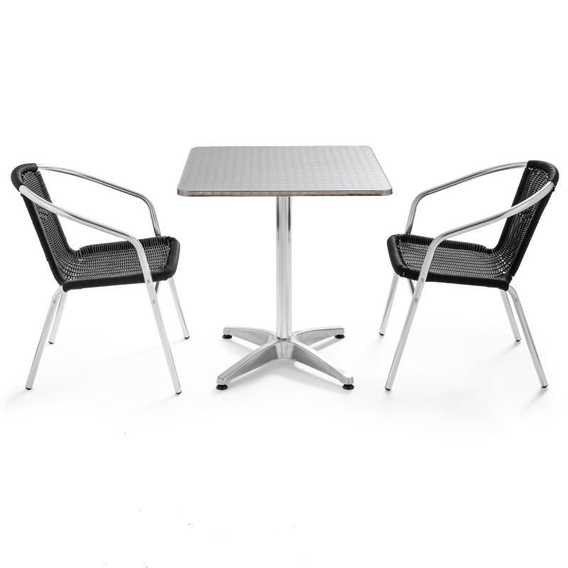 Tavolo da giardino bistrot reclinabile 70 x 70 cm con 2 sedie in alluminio e resina