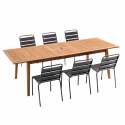Tavolo da giardino rettangolare in legno FSC® allungabile e 6 sedie in metallo