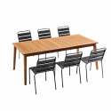 Tavolo da giardino rettangolare in legno FSC® allungabile e 6 sedie in metallo