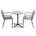 Tavolo da giardino rotondo ø60 x 72 cm con piano in ceramica e 2 sedie con braccioli in metallo