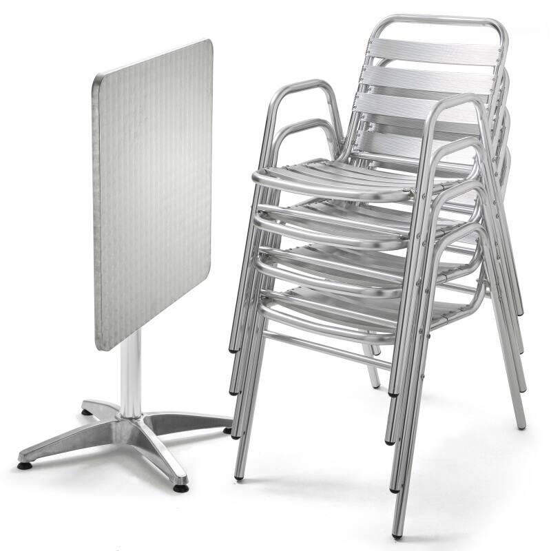 Tavolo da giardino bistrot reclinabile 70 x 70 cm e 4 sedie con braccioli in alluminio
