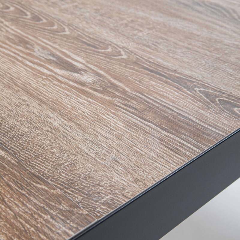 Table de jardin en aluminium et céramique effet bois (146 x 100 x 74,5 cm)