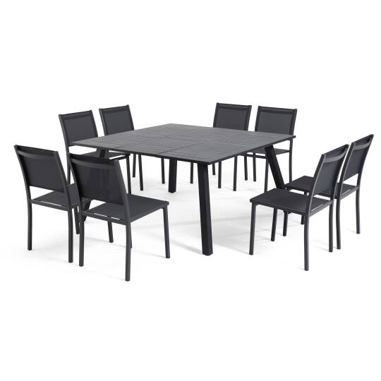 Tavolo da giardino quadrato 145 x 145 cm allungabile con 8 sedie