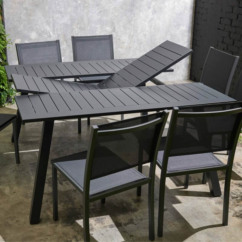 Tavolo da giardino quadrato 145 x 145 cm allungabile con 8 sedie